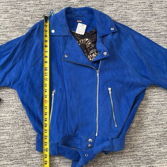NWT BLUE Free People Drapey Suede Moto Jacket Large - Picture 9 of 16